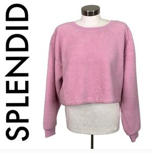 Sundown By Splendid Sherpa Cropped Sweater Pink size Large NWT